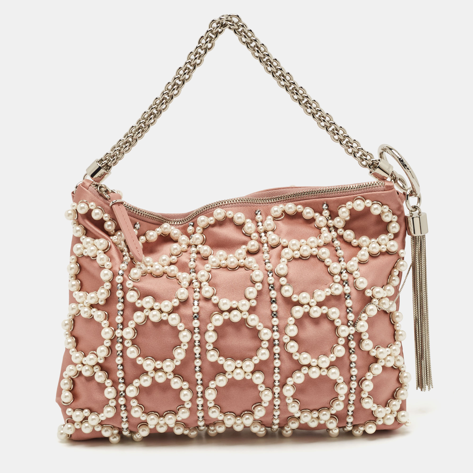 

Jimmy Choo Dusty Pink Satin Pearl Embellished Callie Clutch