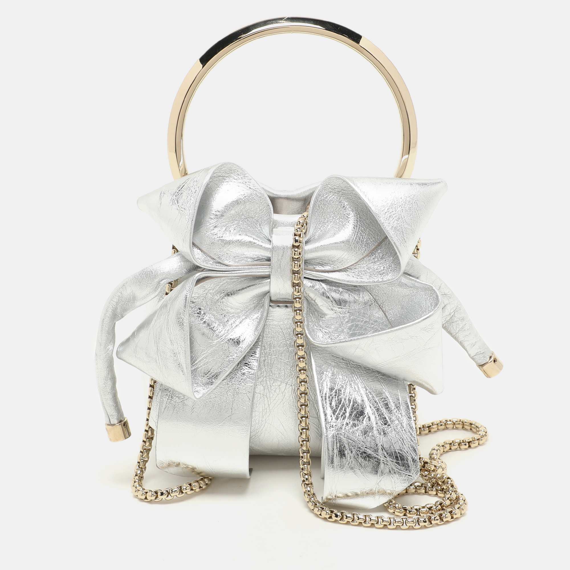 

Jimmy Choo Silver Leather Micro Bon Bon Crossbody Bag, Gold