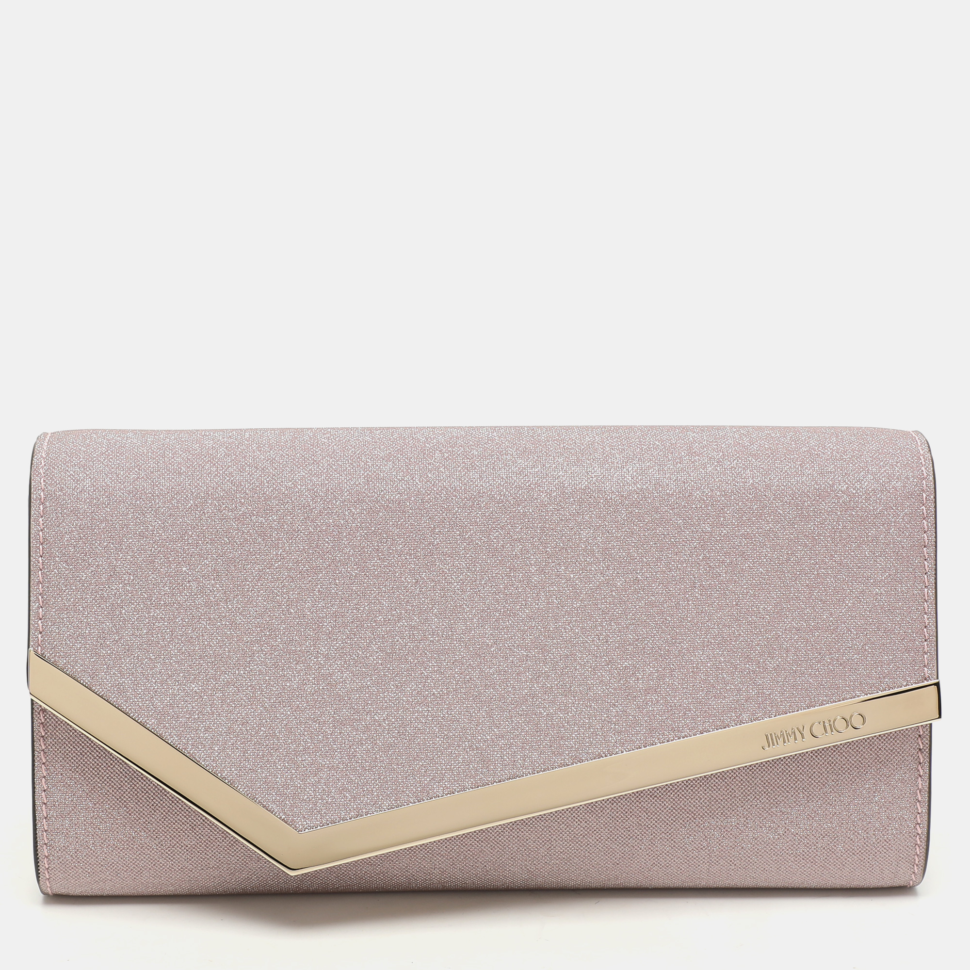 

Jimmy Choo Pink Micro Glitter Fabric Emmie Chain Clutch