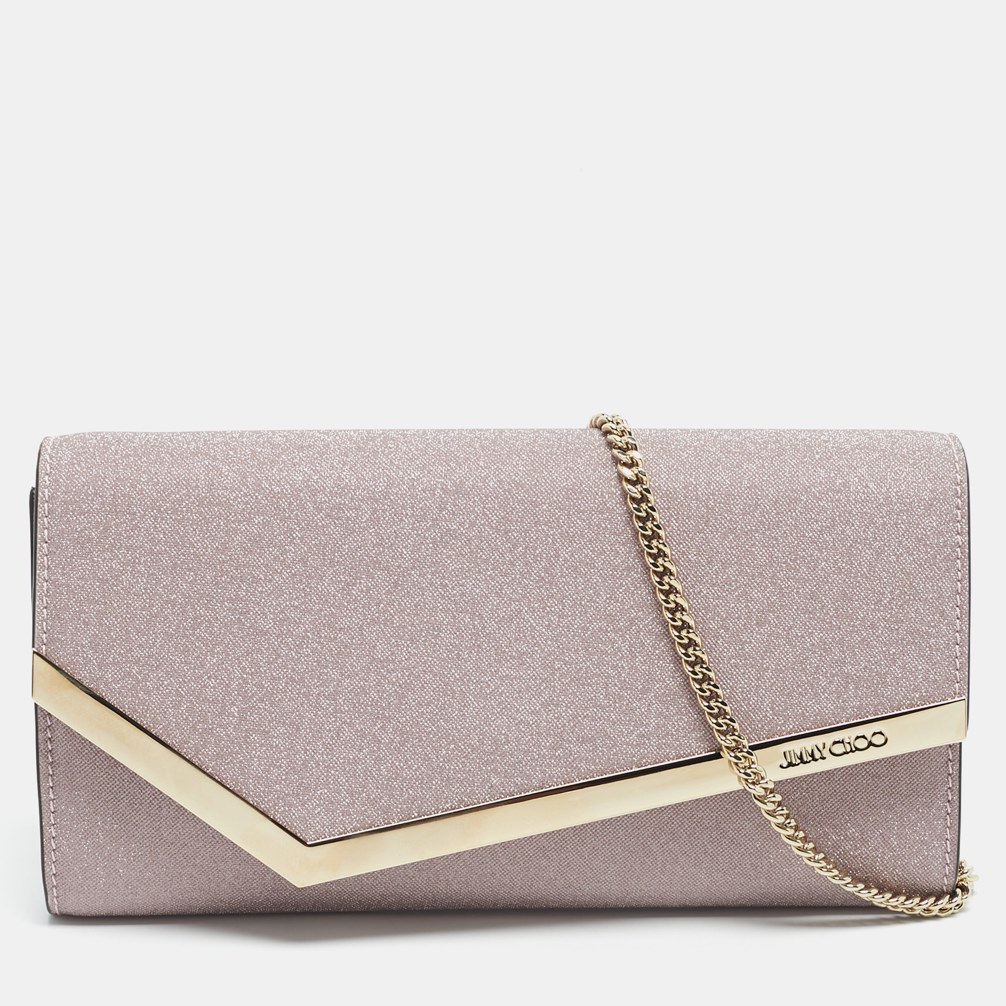 

Jimmy Choo Pink Coarse Glitter Emmie Chain Clutch