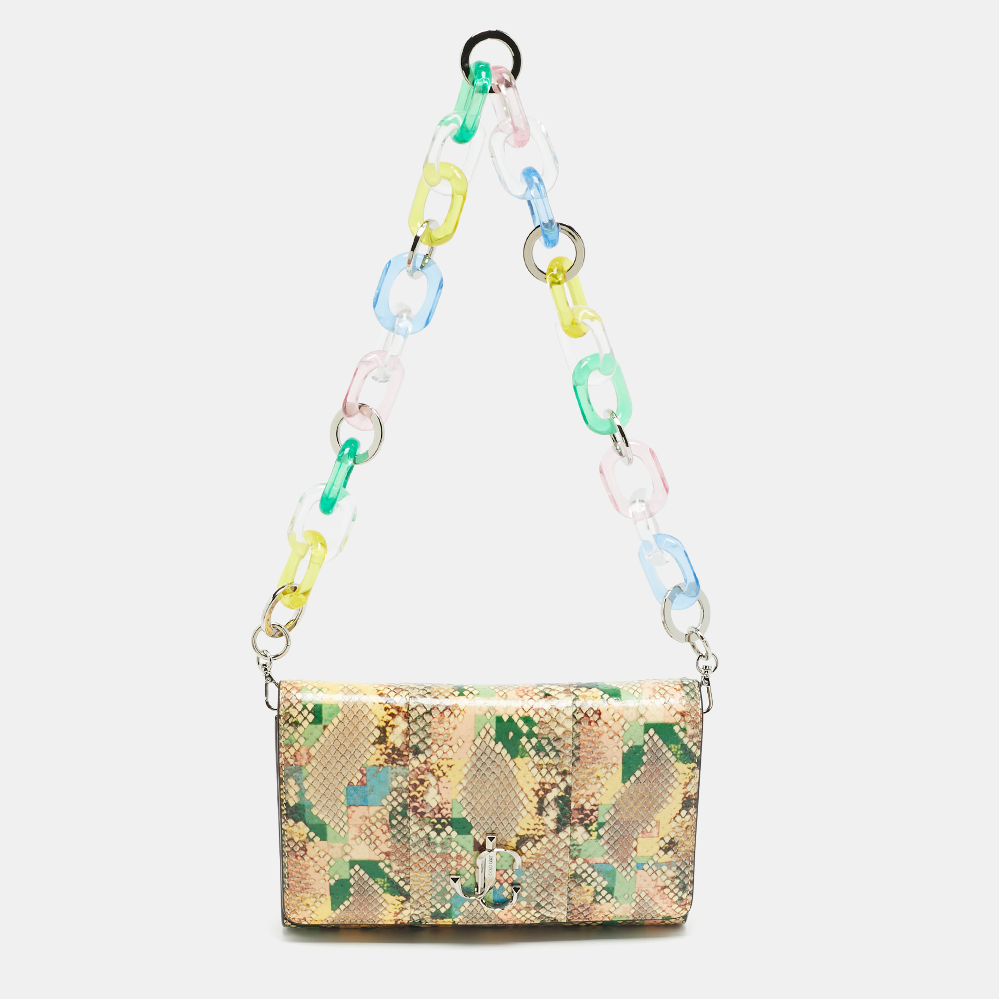 

Jimmy Choo Varenne Rainbow Snakeskin Embossed Leather Chain Clutch, Multicolor