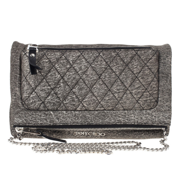 Pre Owned Jimmy Choo Gray Bex Quilted Shoulder Bag