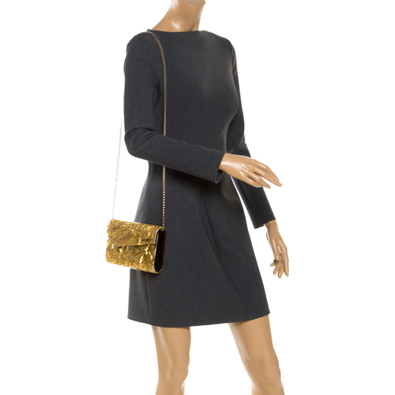 

Jimmy Choo Gold Glitter Acrylic Candy Clutch Bag
