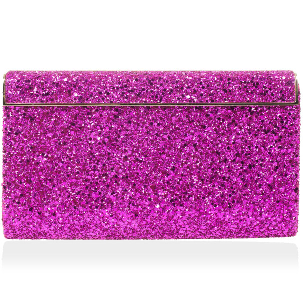 Pre Owned Jimmy Choo Dark Pink Cayla Coarse Glitter Clutch