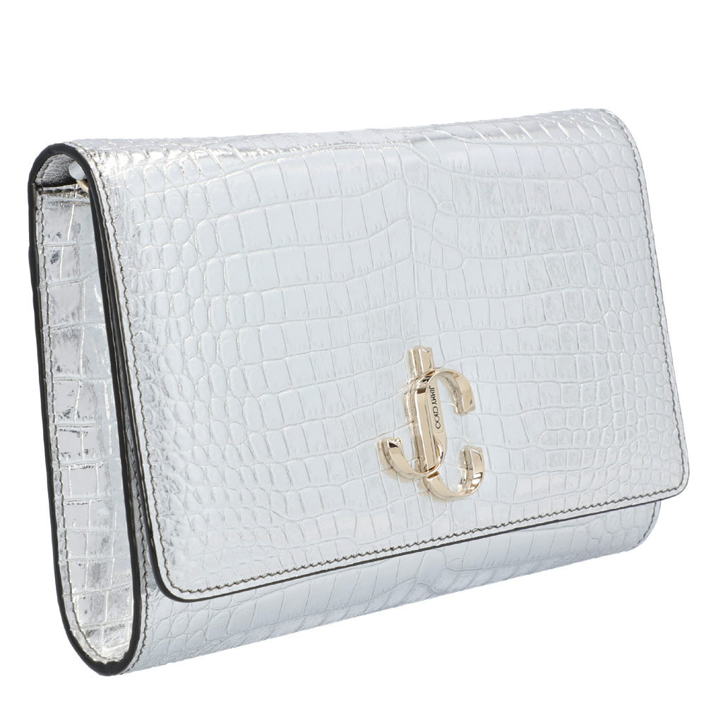 

Jimmy Choo Metallic Silver Embossed Leather Varenne Clutch Bag