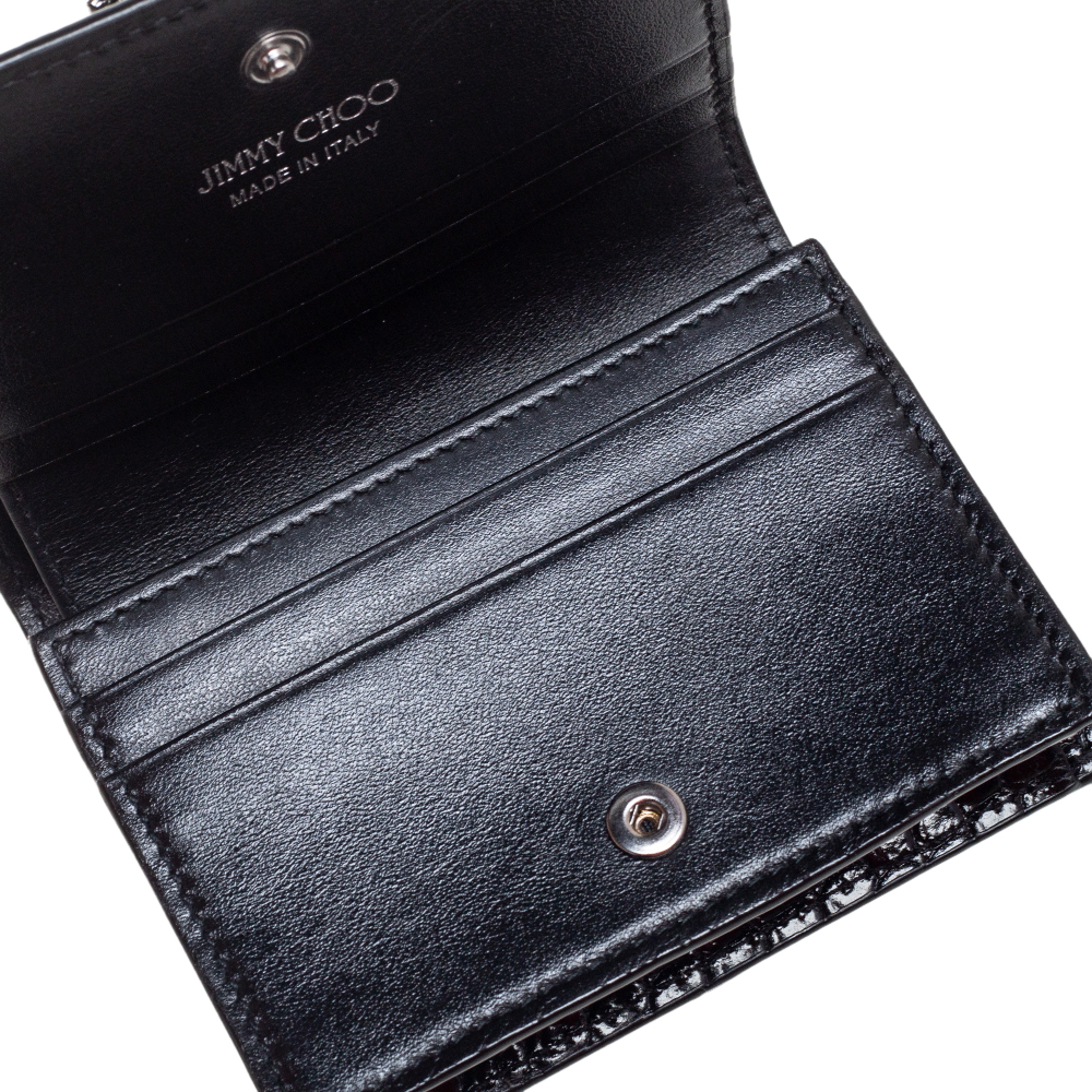 

Jimmy Choo Black Croc Embossed Leather Hanne Crystals Compact Wallet