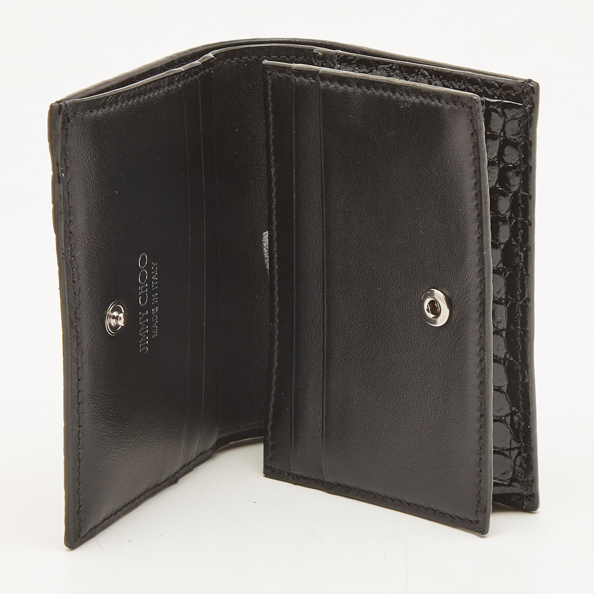 

Jimmy Choo Black Croc Embossed Shine Leather Hanne Compact Wallet