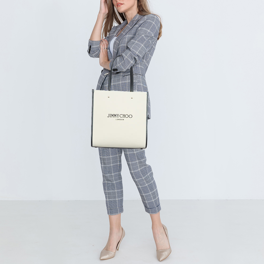 

Jimmy Choo Beige/Black Canvas and Leather Tote