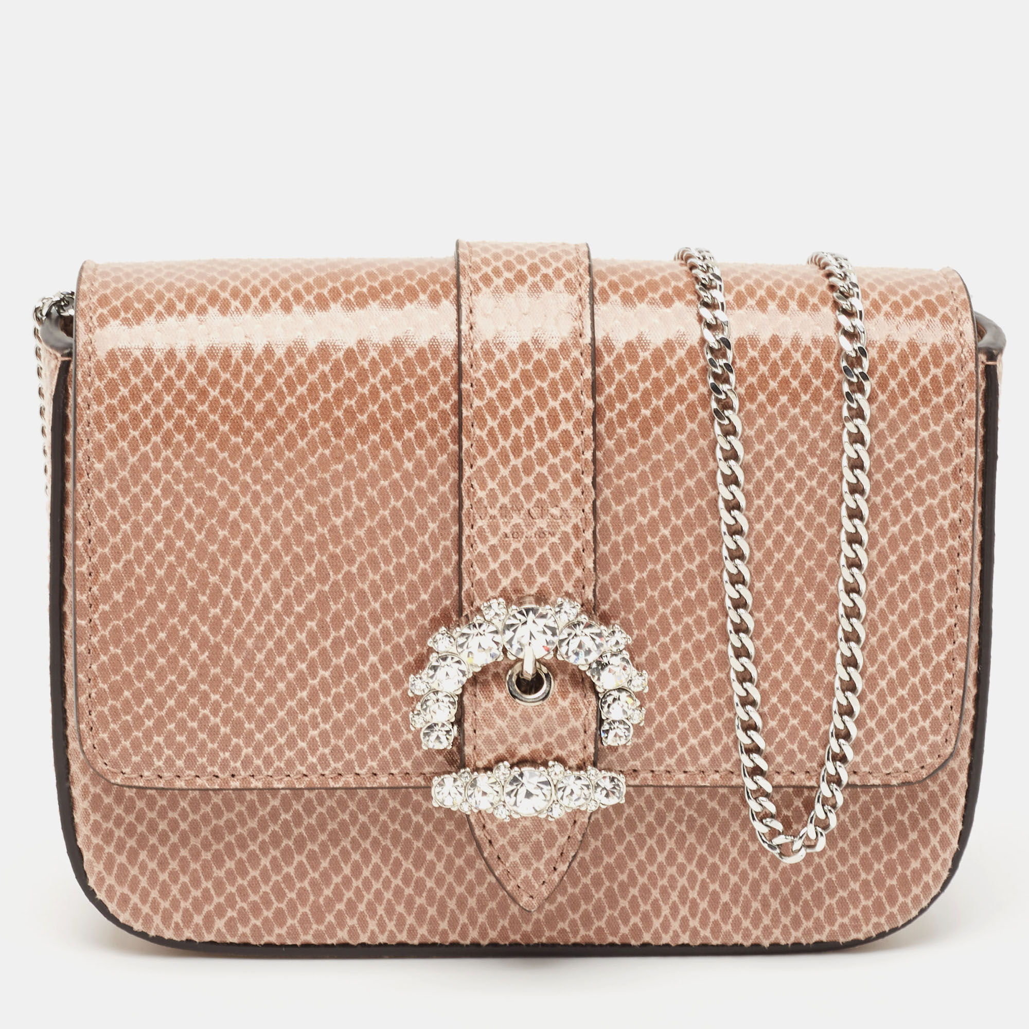 Pre Owned Jimmy Choo Brown/Beige Lizard Embossed Leather Cheri Chain Shoulder Bag