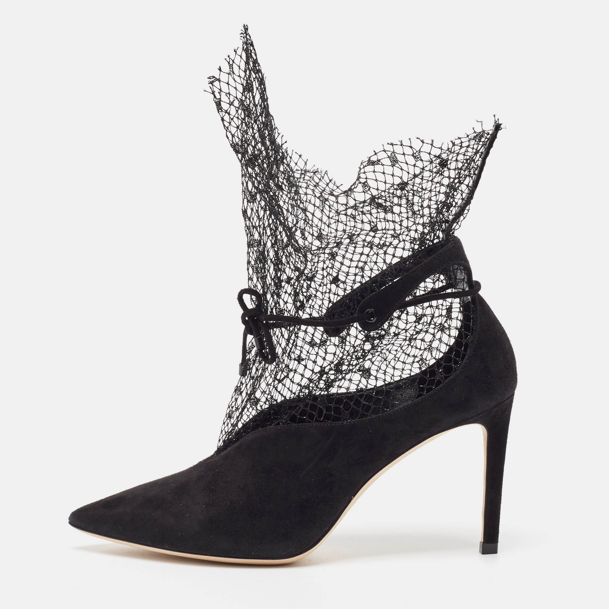 

Jimmy Choo Black Suede and Mesh Leanne Pointed Toe Ankle Booties Size