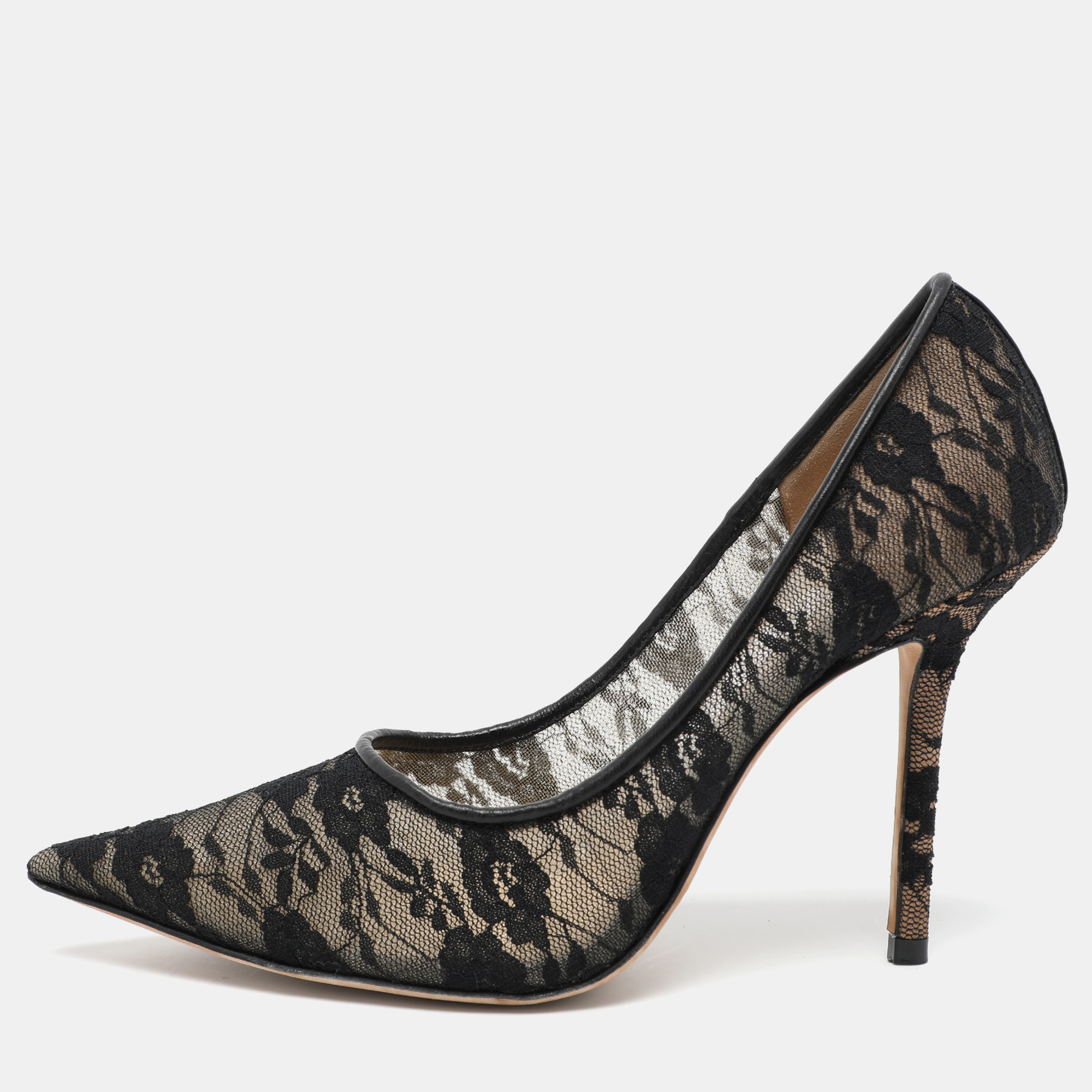 Pre-owned Jimmy Choo Black Lace Love Pumps Size 36.5