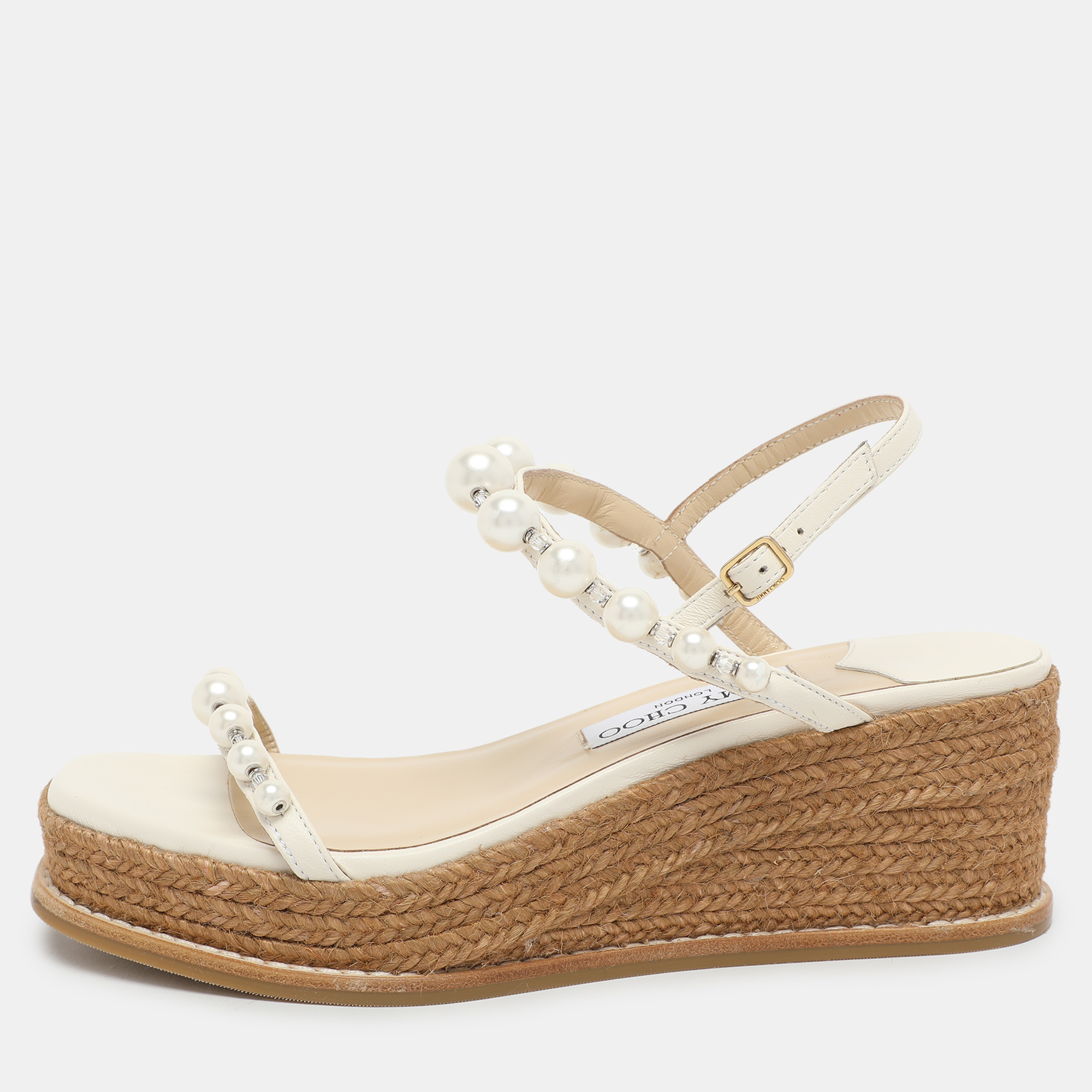 Cream Leather Amatuss Espadrille Sandals Size 37.5