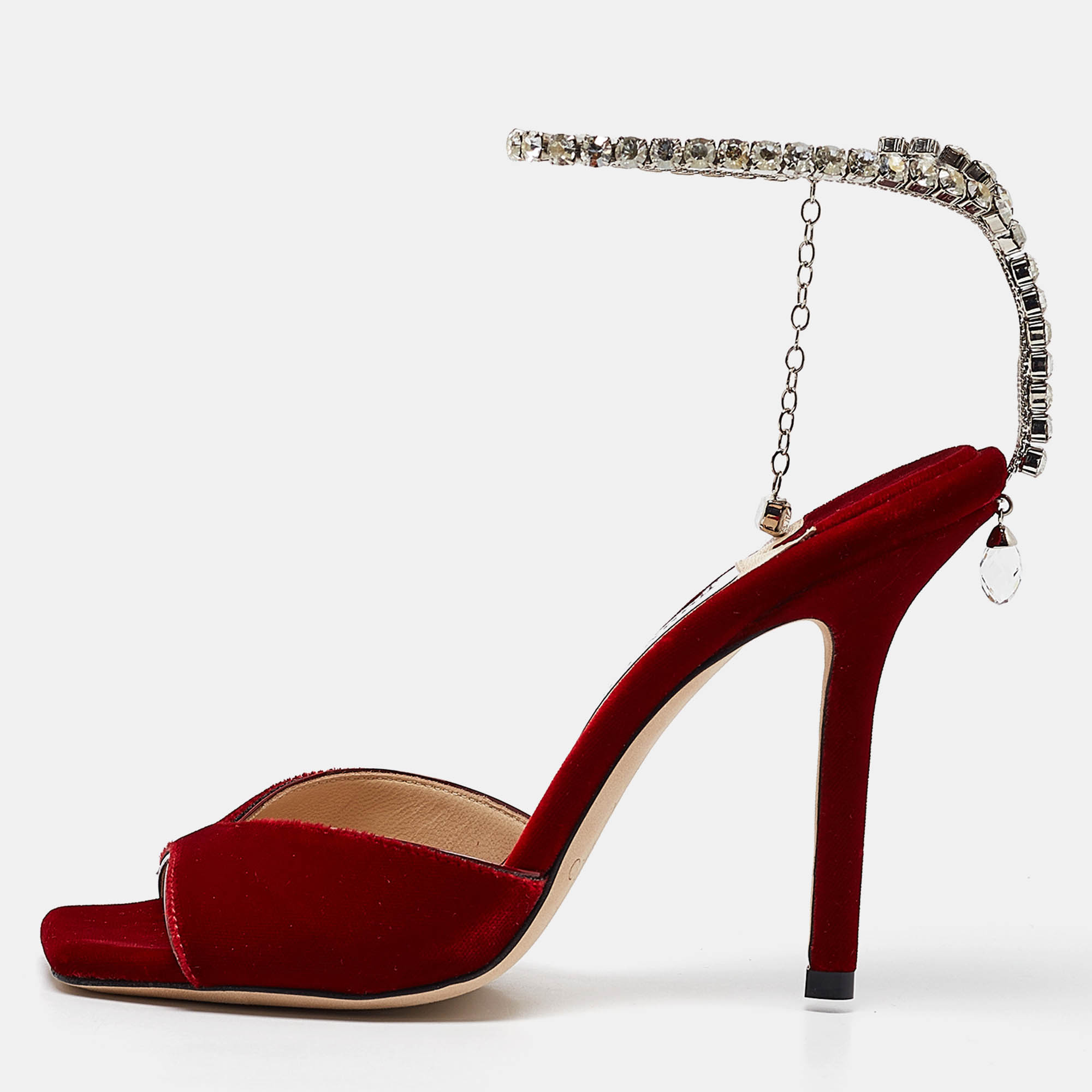 

Jimmy Choo Red Velvet Saeda Ankle Strap Sandals Size