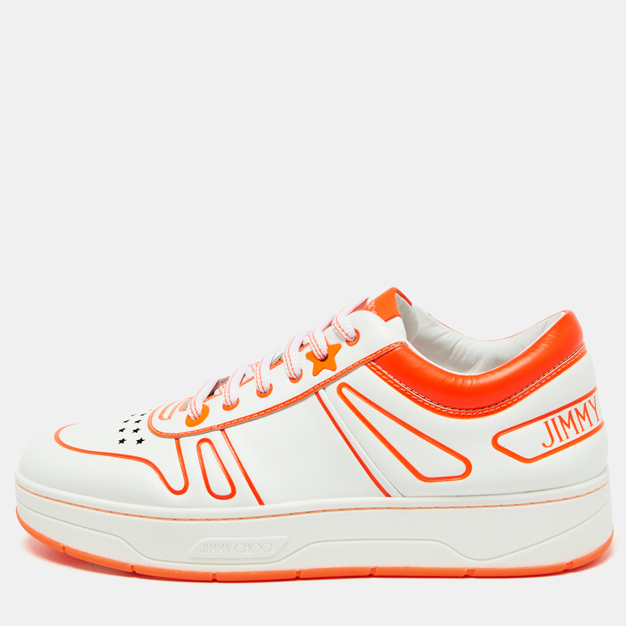 

Jimmy Choo White/Neon Orange Leather Hawaii/F Sneakers Size