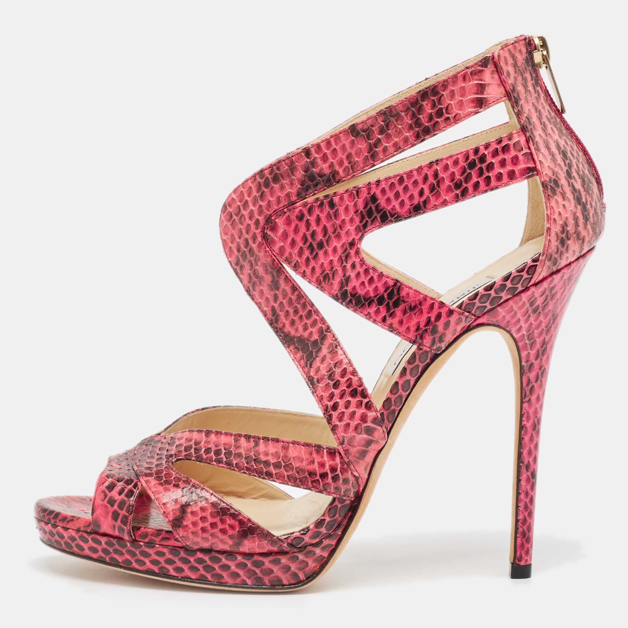 

Jimmy Choo Pink Python Collar Platform Sandals Size