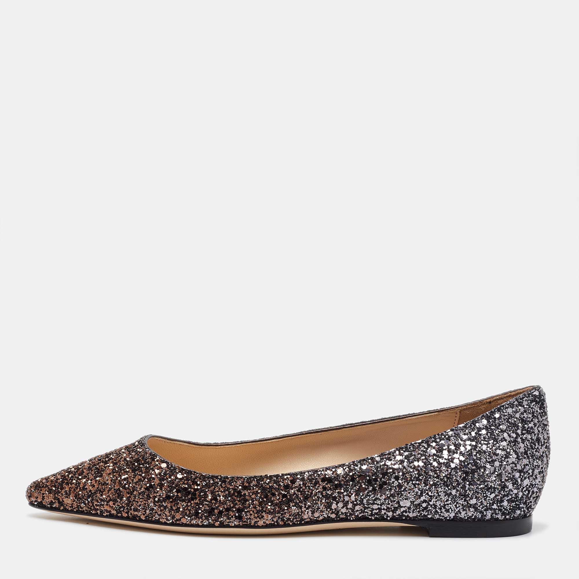 

Jimmy Choo Metallic Ombre Glitter Romy Pointed Toe Ballet Flats Size