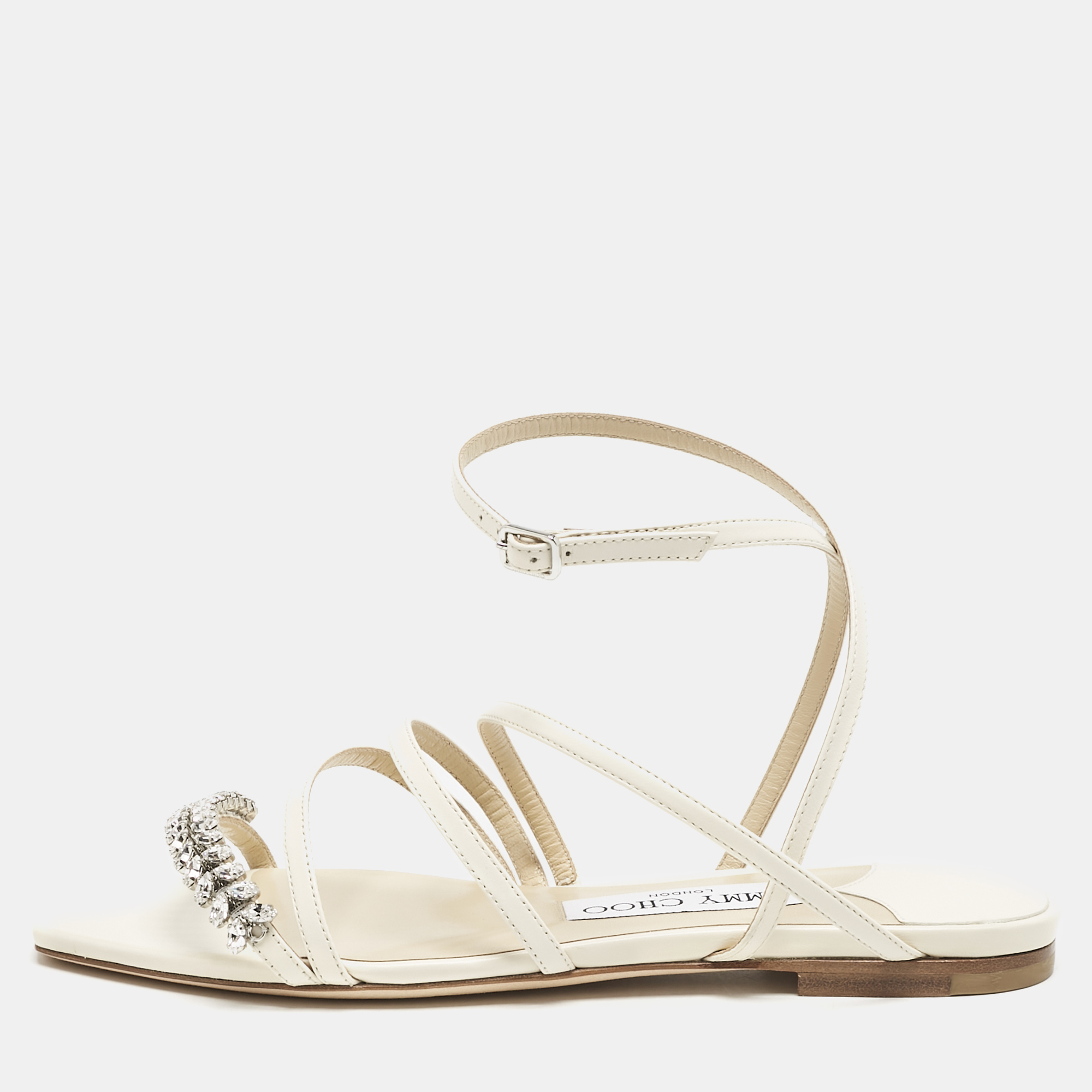 

Jimmy Choo Cream Leather Bing Flat Sandals Size