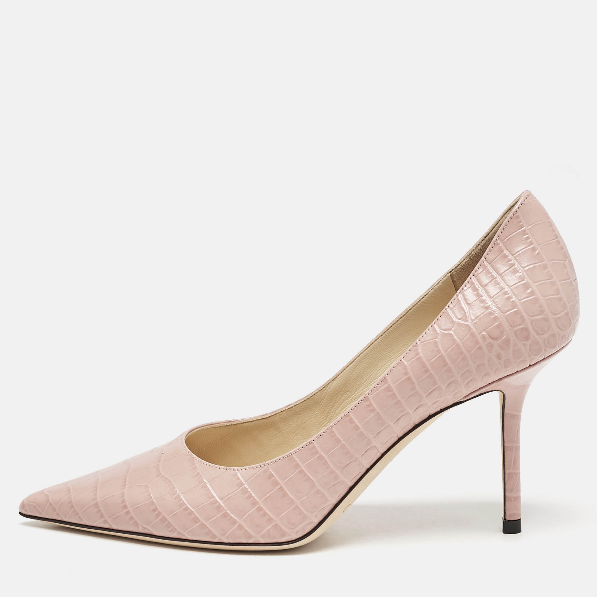 

Jimmy Choo Blush Pink Croc Embossed Leather Love Pointed Toe Pumps Size