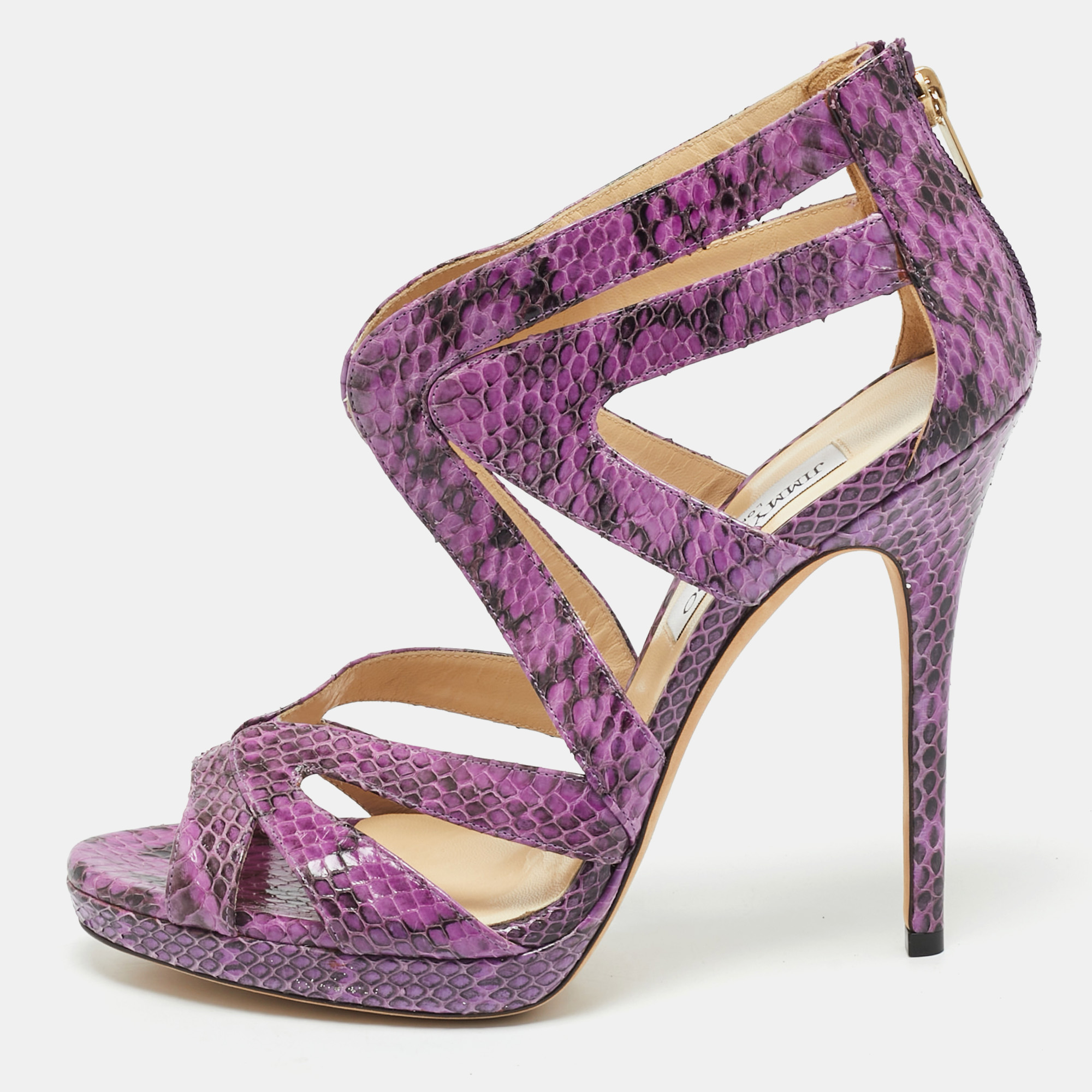 

Jimmy Choo Purple Python Collar Platform Sandals Size