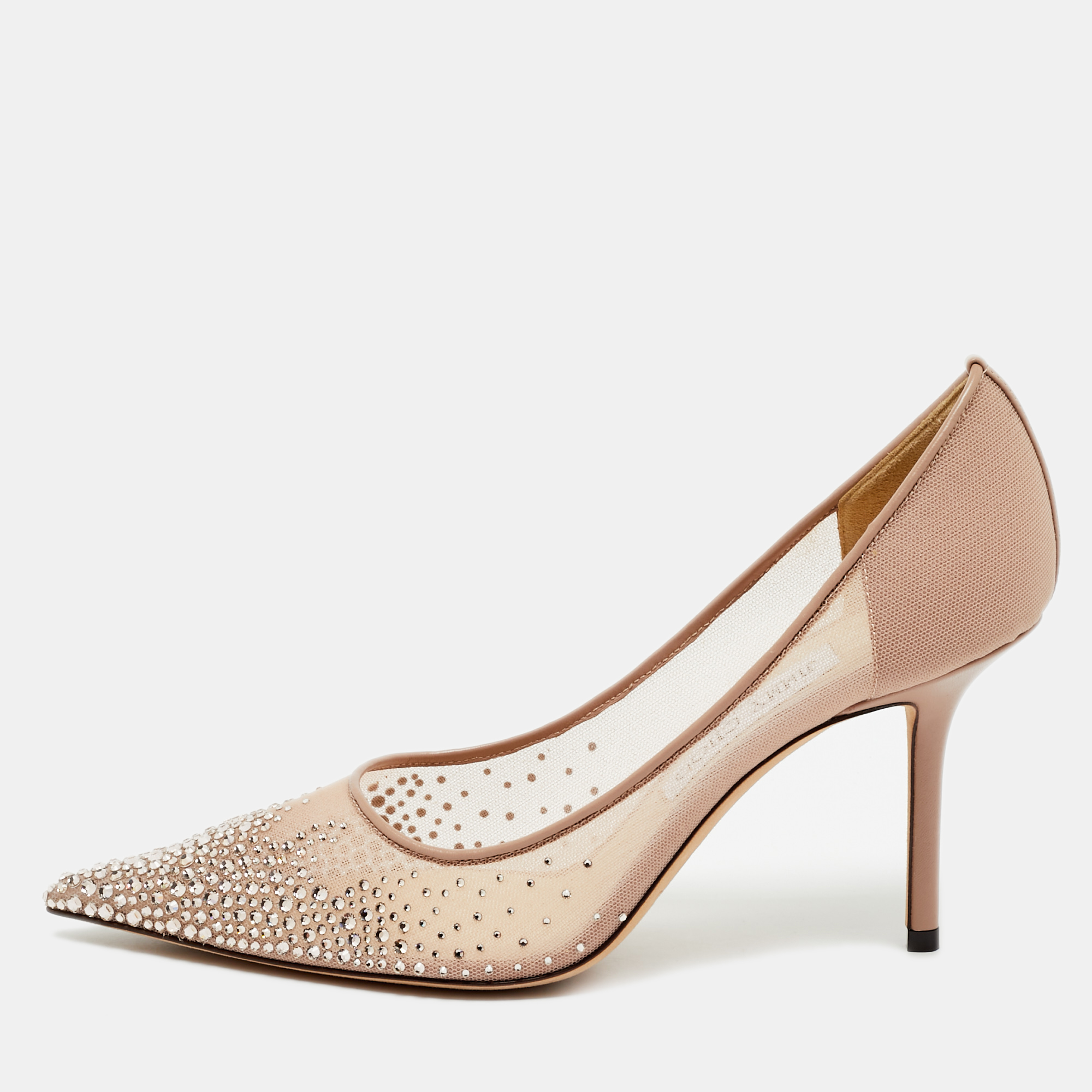 

Jimmy Choo Pink Mesh Crystal Embellished Love Pumps Size