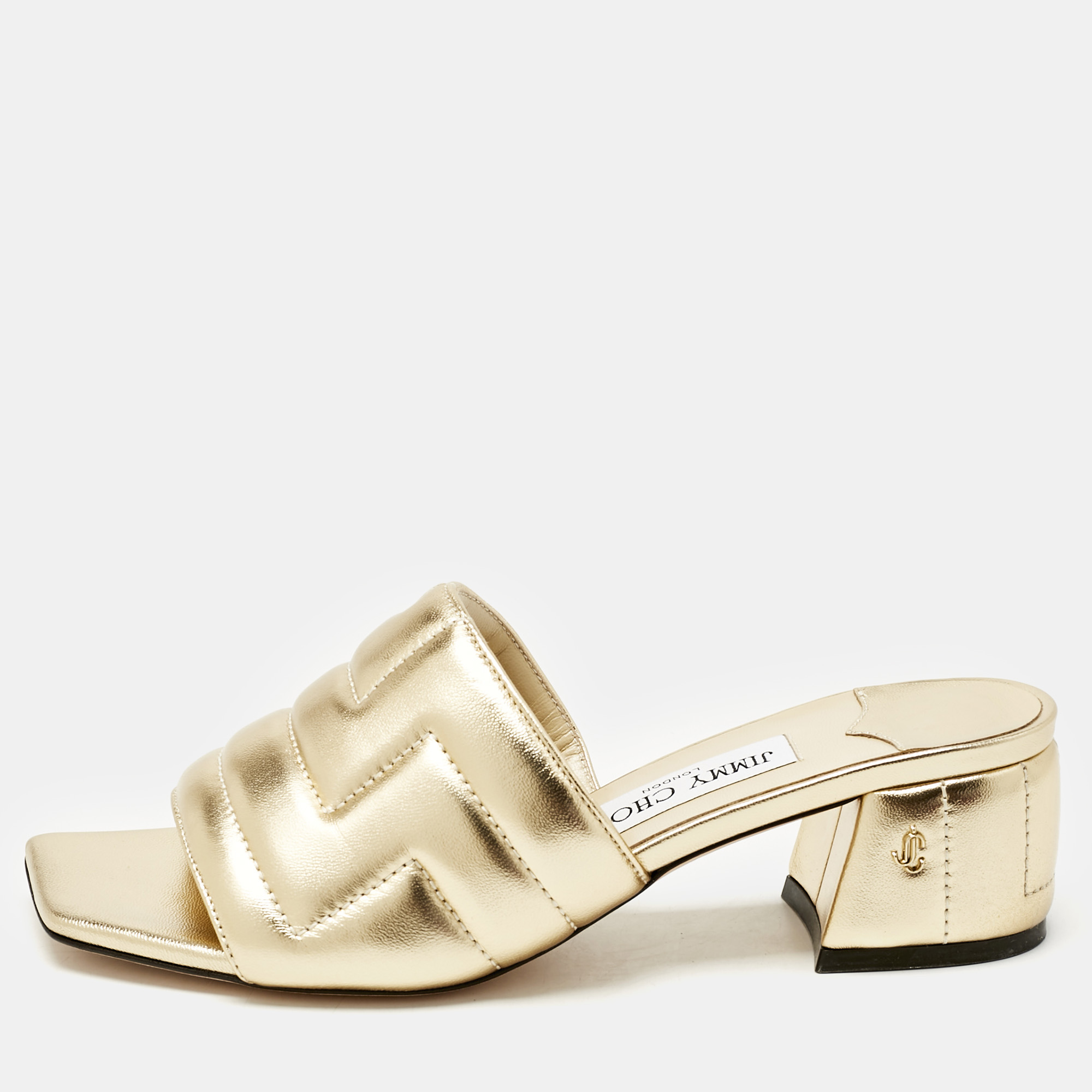 Pre-owned Jimmy Choo Gold Quilted Leather Themis Slide Sandals Size 37