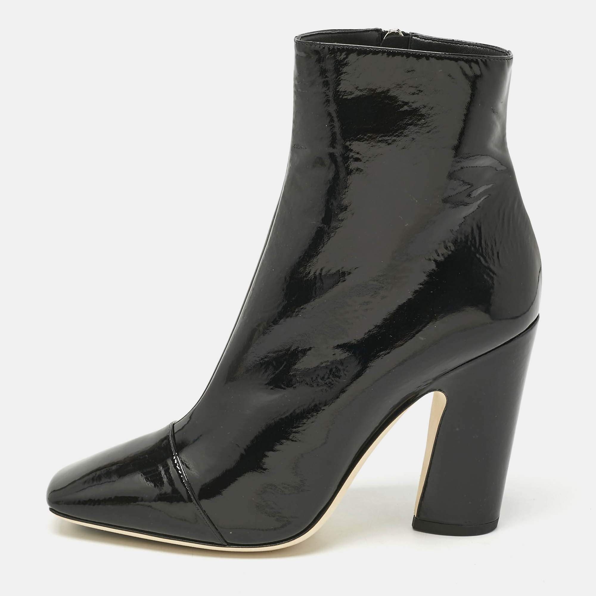 Pre-owned Jimmy Choo Black Patent Leather Mirren Ankle Boots Size 39