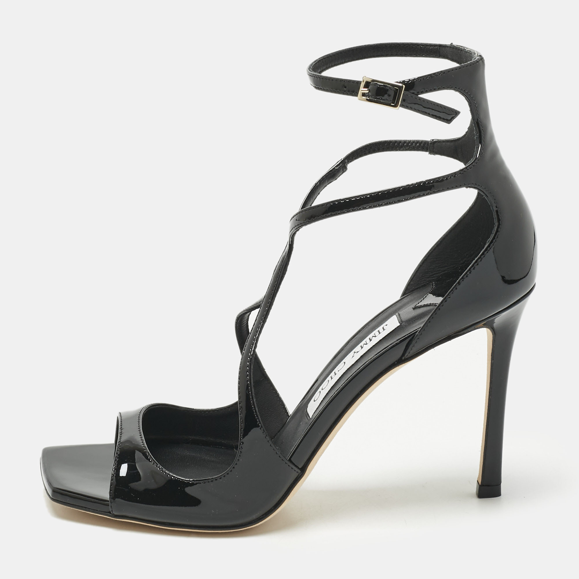Pre-owned Jimmy Choo Black Patent Leather Azia Sandals Size 38