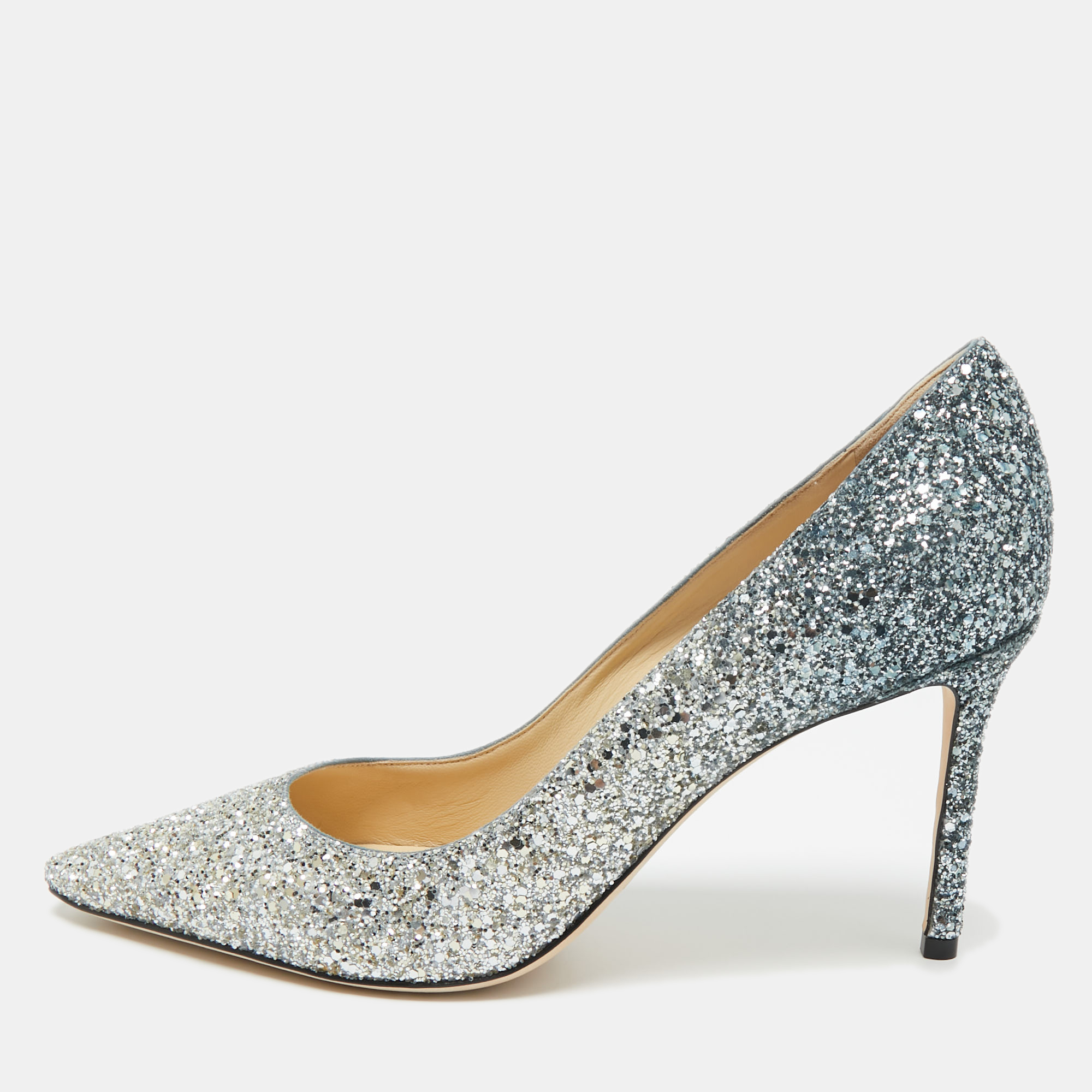 

Jimmy Choo Silver/Blue Degrade Glitter Romy Pumps Size