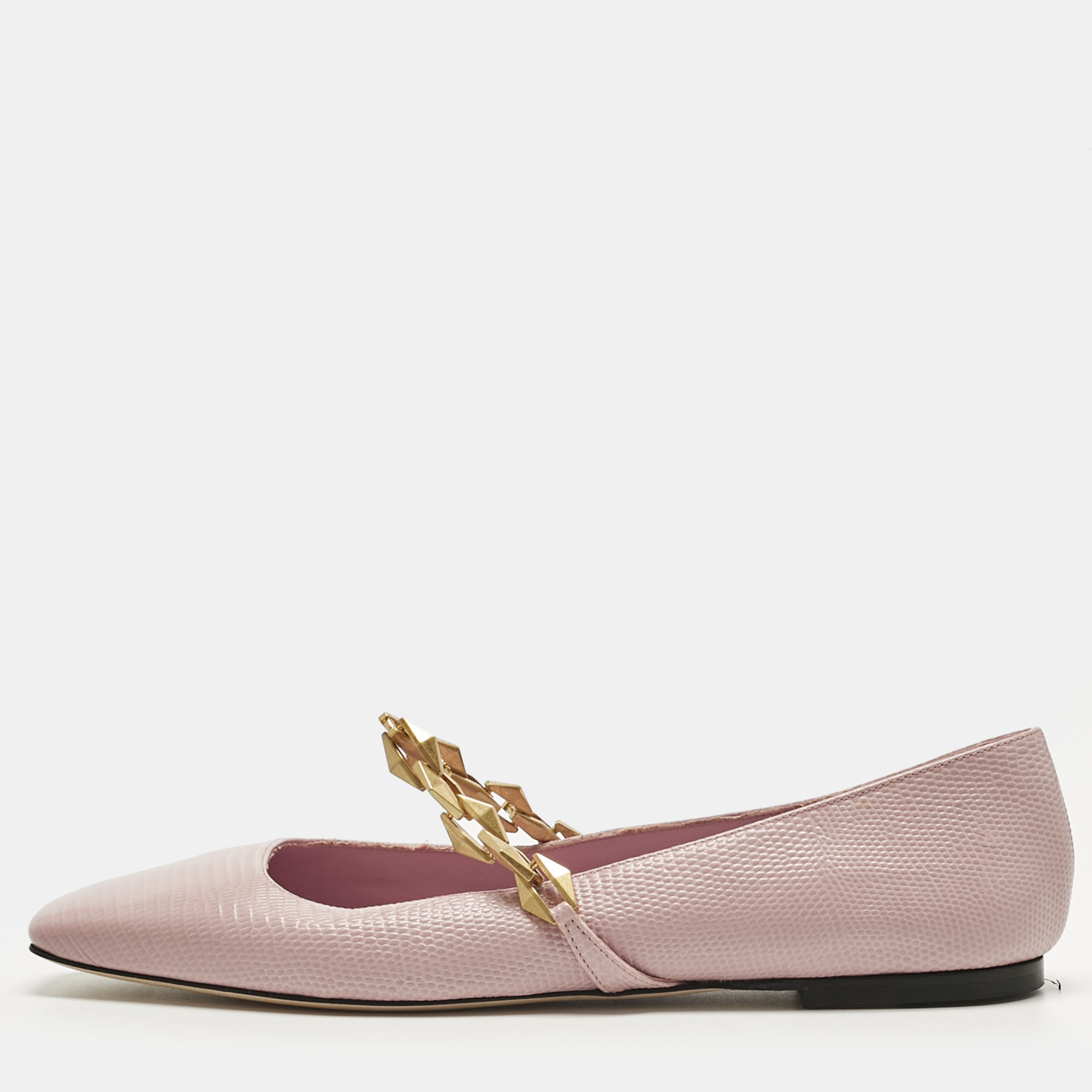 

Jimmy Choo Pink Lizard Embossed Leather Diamond Tilda Ballet Flats Size