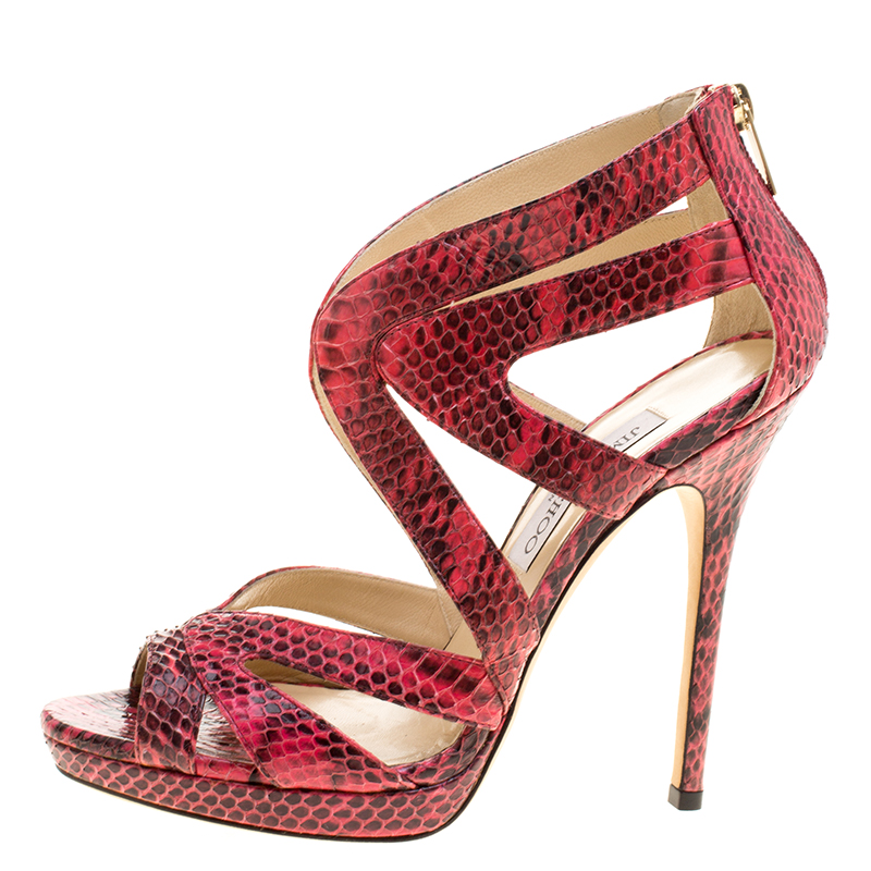 

Jimmy Choo Pink Python Collar Platform Sandals Size