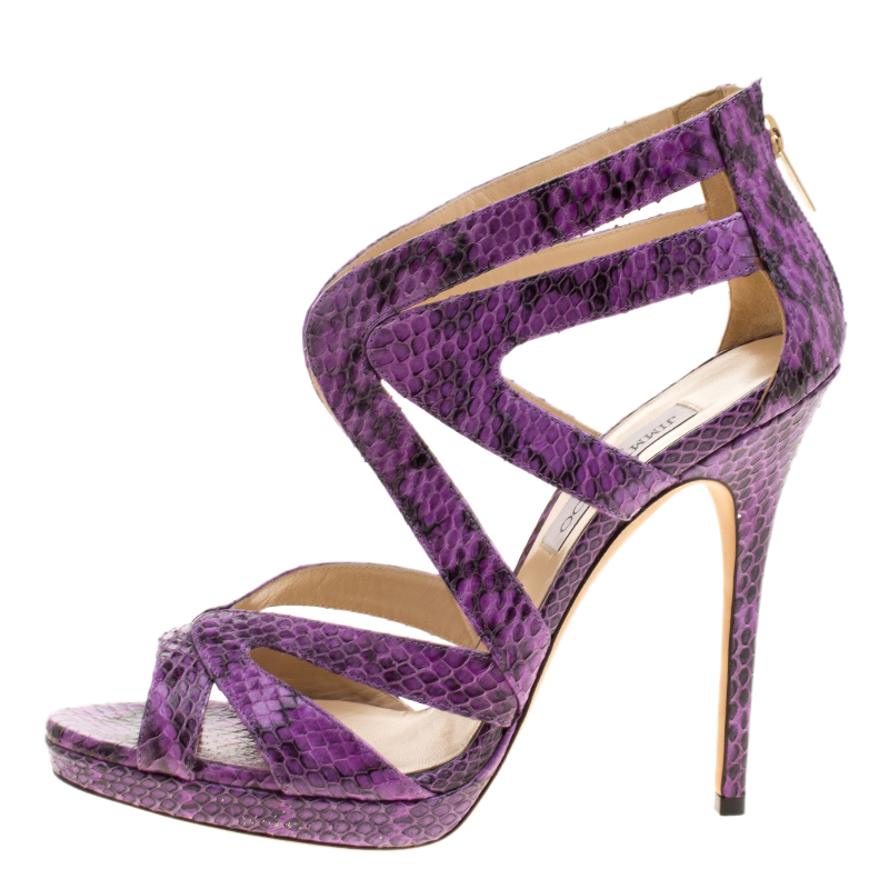 

Jimmy Choo Purple Python Collar Platform Sandals Size