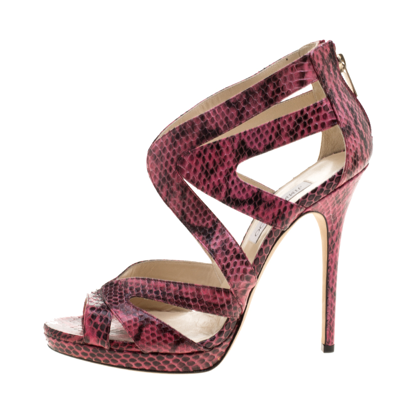 

Jimmy Choo Pink Python Collar Platform Sandals Size
