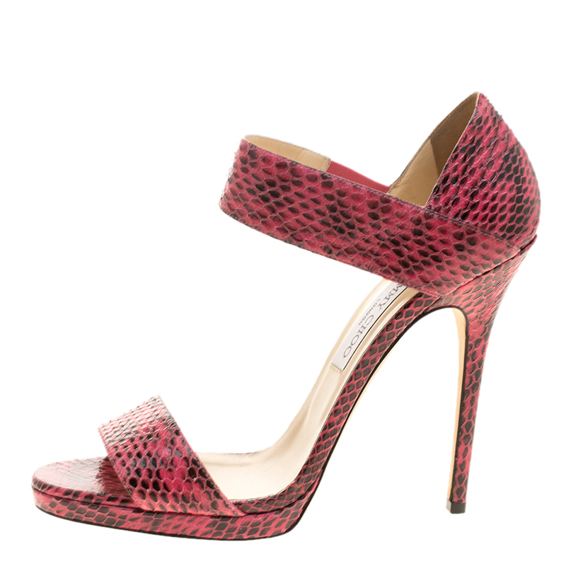 

Jimmy Choo Pink Python Lee Sandals Size