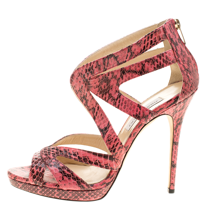 

Jimmy Choo Pink Python Collar Platform Sandals Size