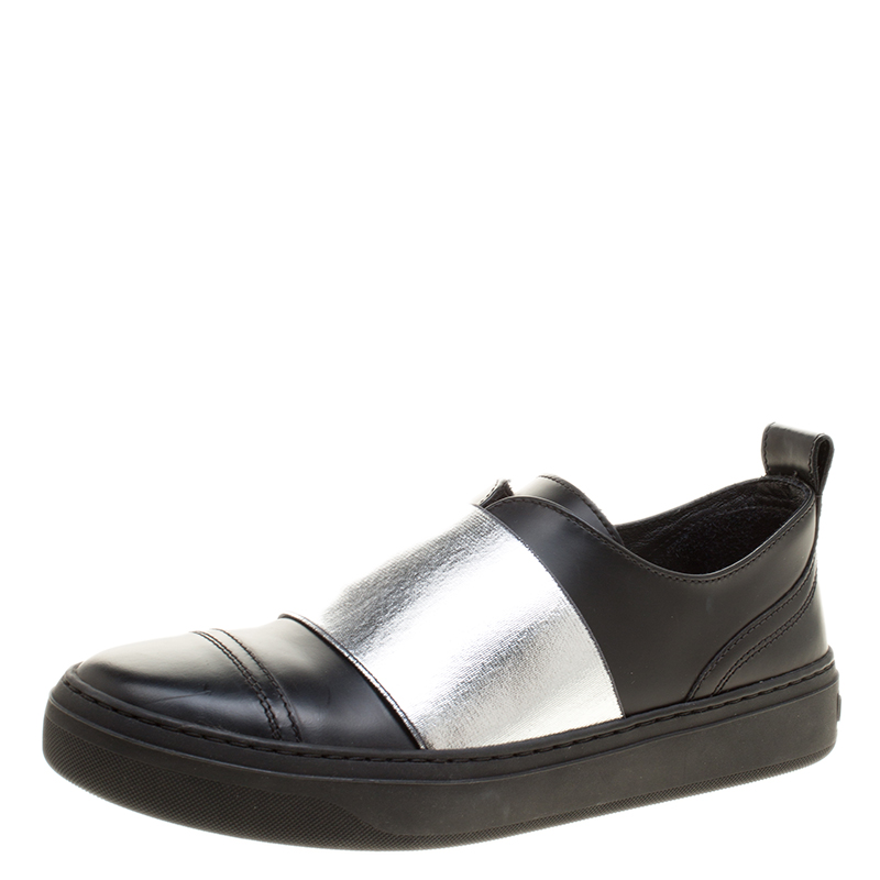 Jimmy Choo Black and Silver Leather Boston Slip On Sneakers Size 35.5