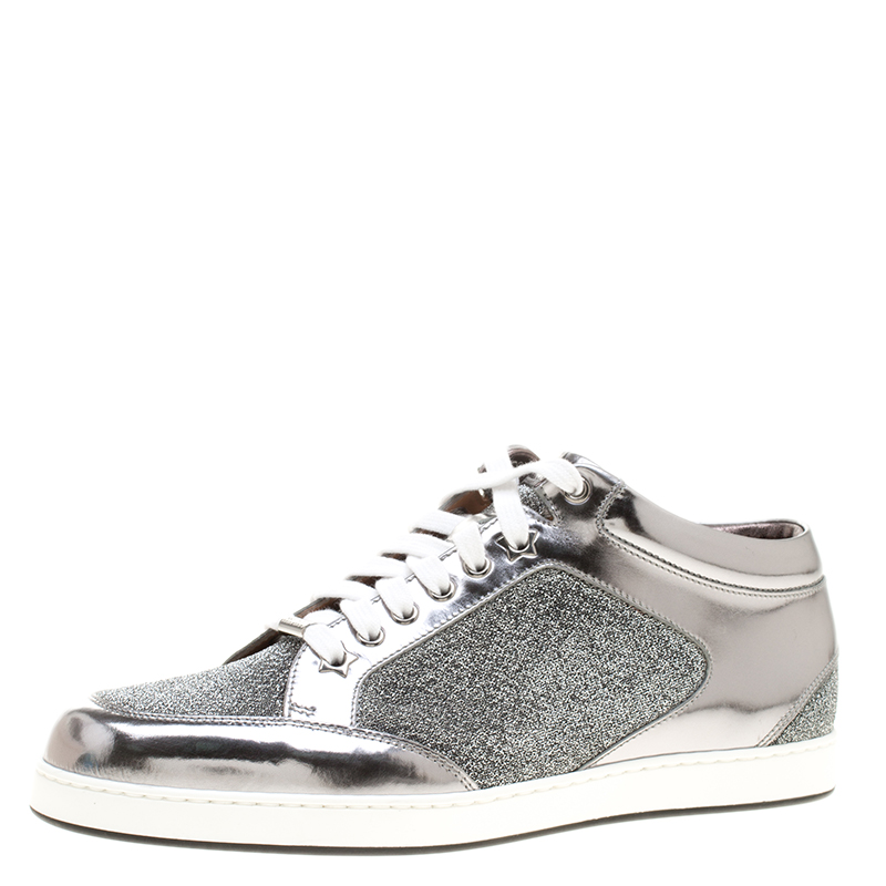 Jimmy Choo Metallic Grey Mesh and Leather Miami Sneakers Size 40