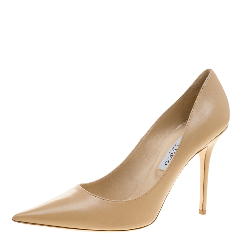 Pre Owned Jimmy Choo Beige Leather Abel Pointed Toe Pumps Size 41