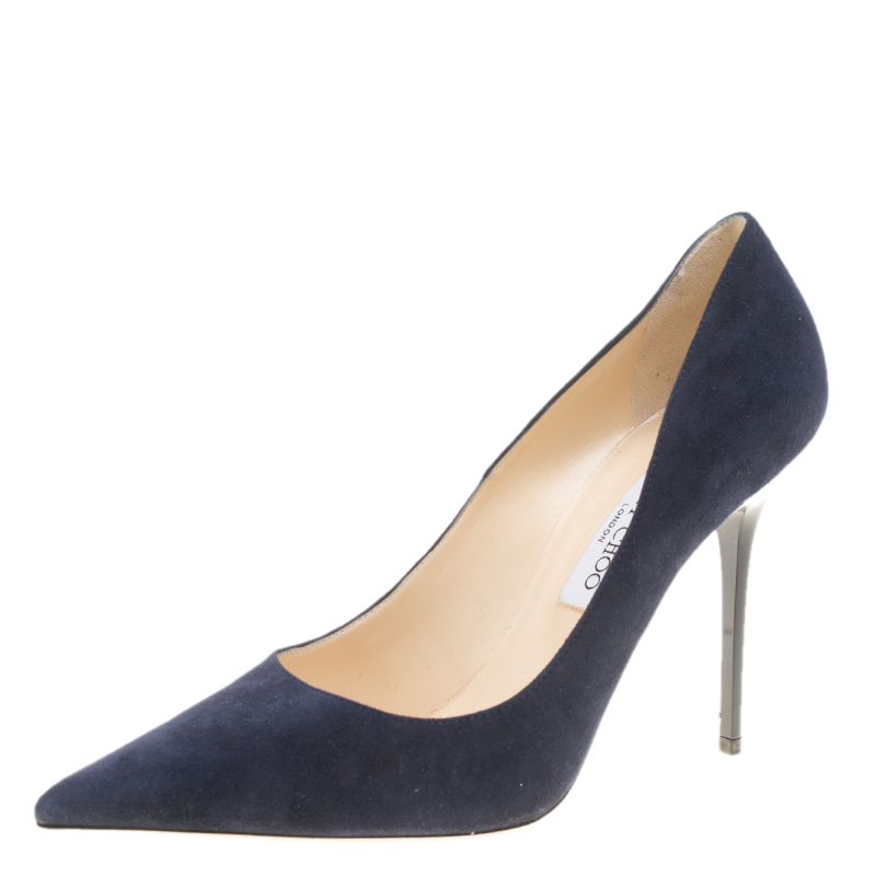 Jimmy Choo Navy Blue Suede Abel Pointed Toe Pumps Size 40