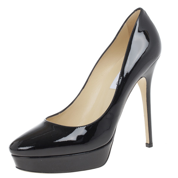 Pre Owned Jimmy Choo Black Patent Cosmic Platform Pumps Size 39.5