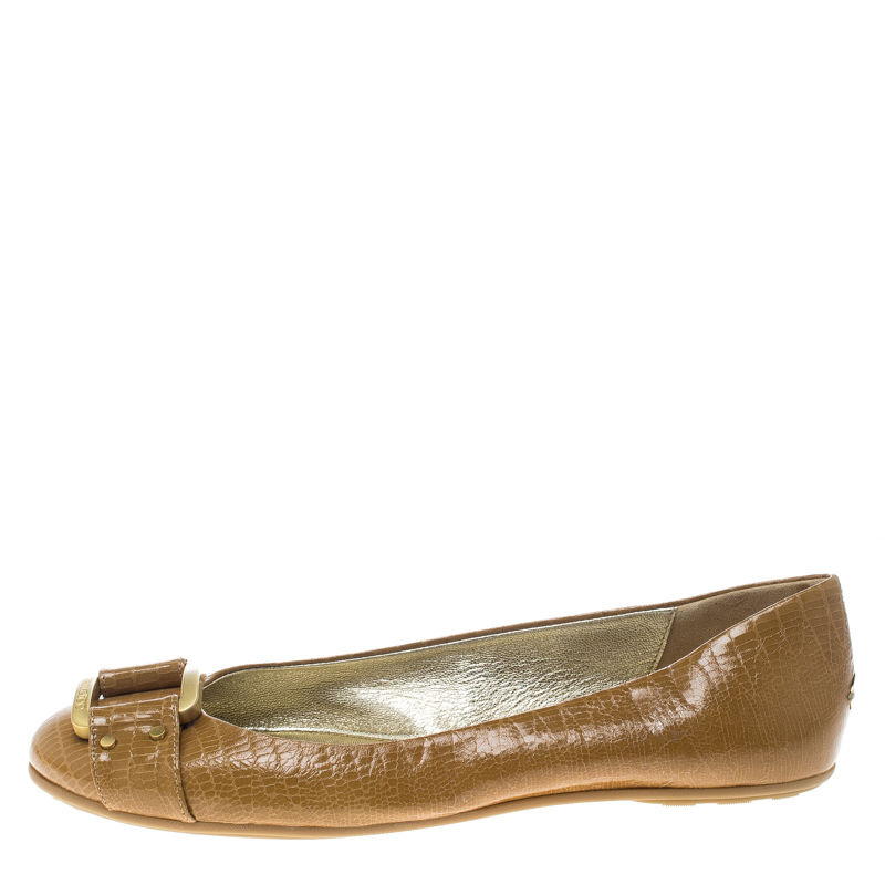 

Jimmy Choo Beige Lizard Embossed Leather Morse Buckle Detail Ballet Flats Size