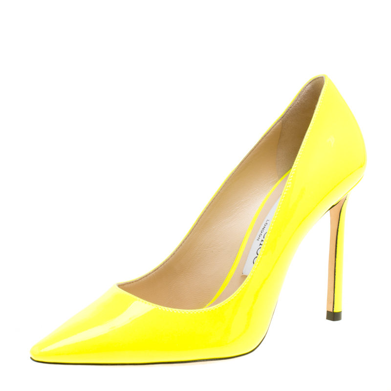 Jimmy Choo Neon Yellow Patent Leather Romy Pointed Toe Pumps Size 36 ...