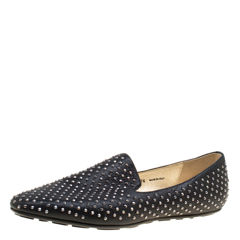 Jimmy Choo Black Studded Suede Wheel Smoking Slippers Size 38.5