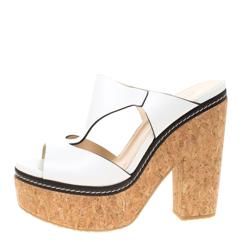 

Jimmy Choo White Leather Nixie Cork Platform Sandals Size