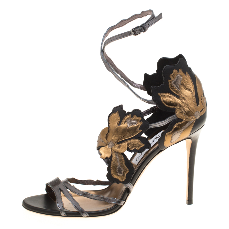 

Jimmy Choo Black/Metallic Bronze Leather Lolita Strappy Sandals Size