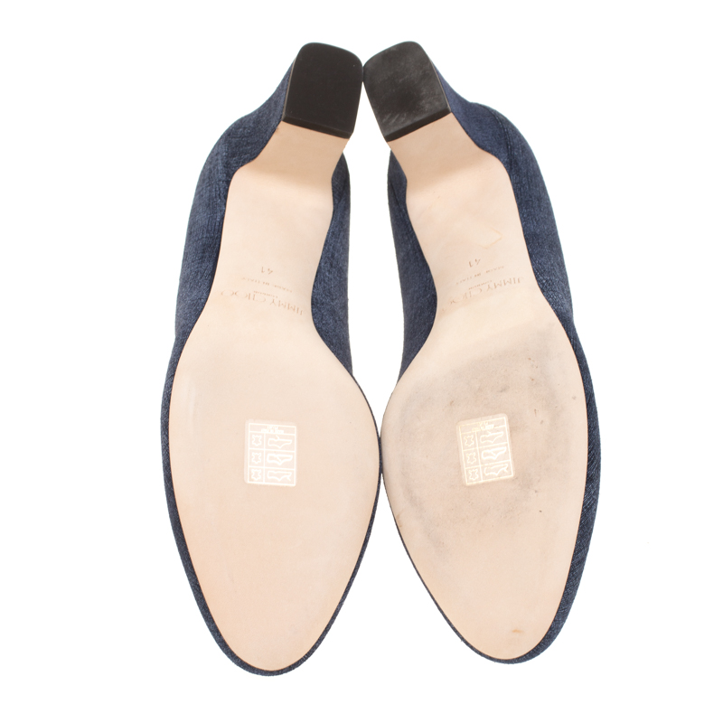 Pre Owned Jimmy Choo Light Indigo Denim Leather Billie Block Heel Pumps Size 41