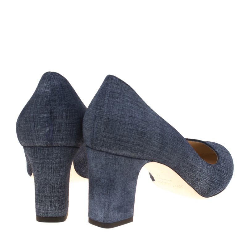 Pre Owned Jimmy Choo Light Indigo Denim Leather Billie Block Heel Pumps Size 41