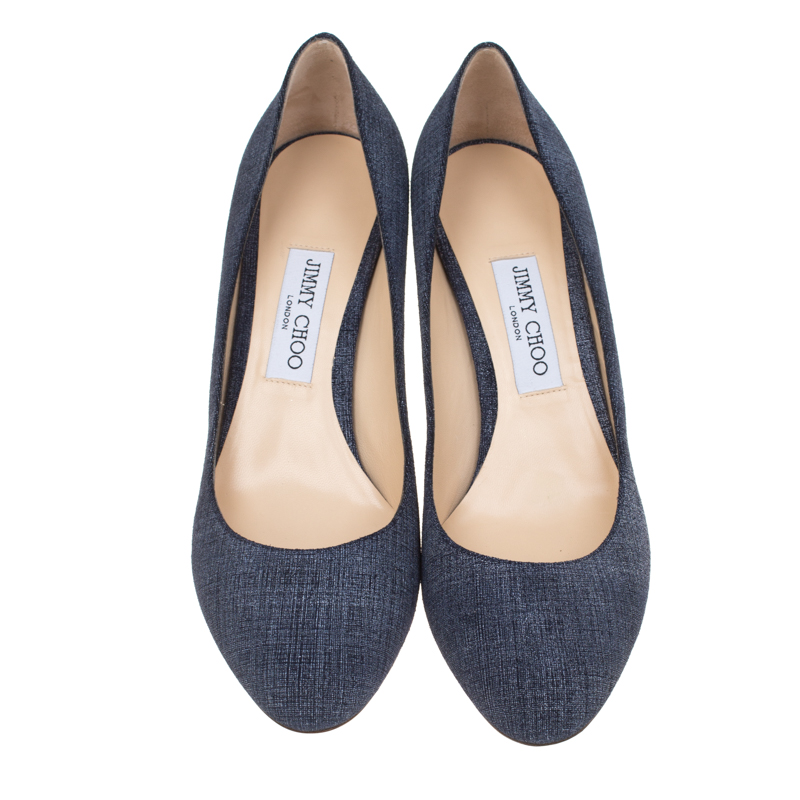 Pre Owned Jimmy Choo Light Indigo Denim Leather Billie Block Heel Pumps Size 41