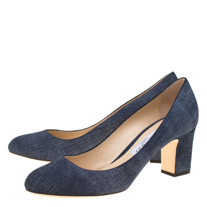 Pre Owned Jimmy Choo Light Indigo Denim Leather Billie Block Heel Pumps Size 41
