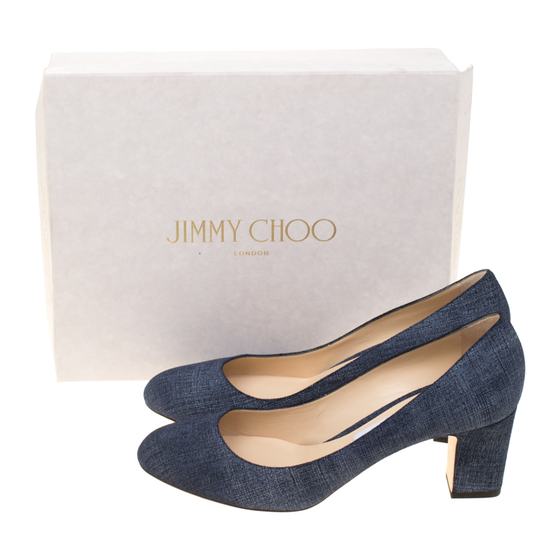 Pre Owned Jimmy Choo Light Indigo Denim Leather Billie Block Heel Pumps Size 41