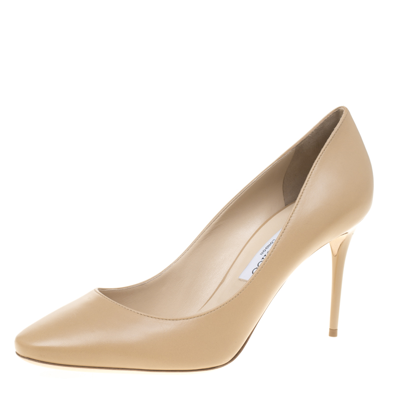 Pre Owned Jimmy Choo Beige Leather Esme Almond Toe Pumps Size 41